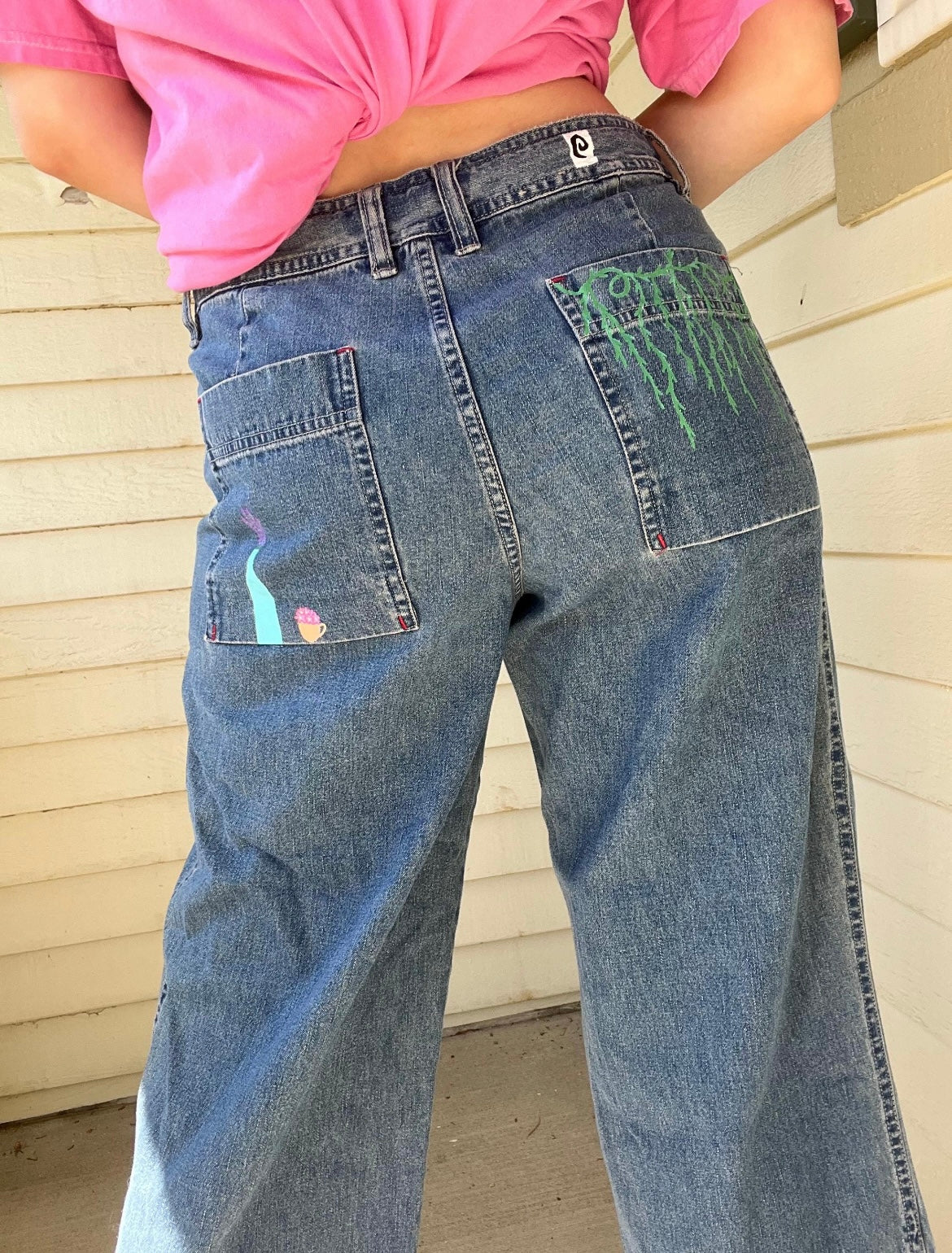 Plant Girl Capris / Size 8 / Waist Tie / Handpainted