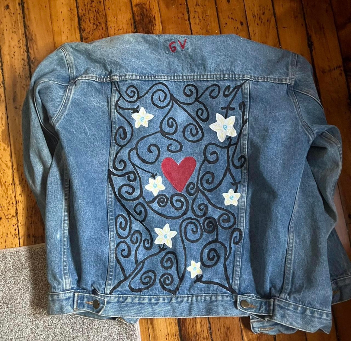 Dark Love Denim Jacket / Size M / Hand Painted