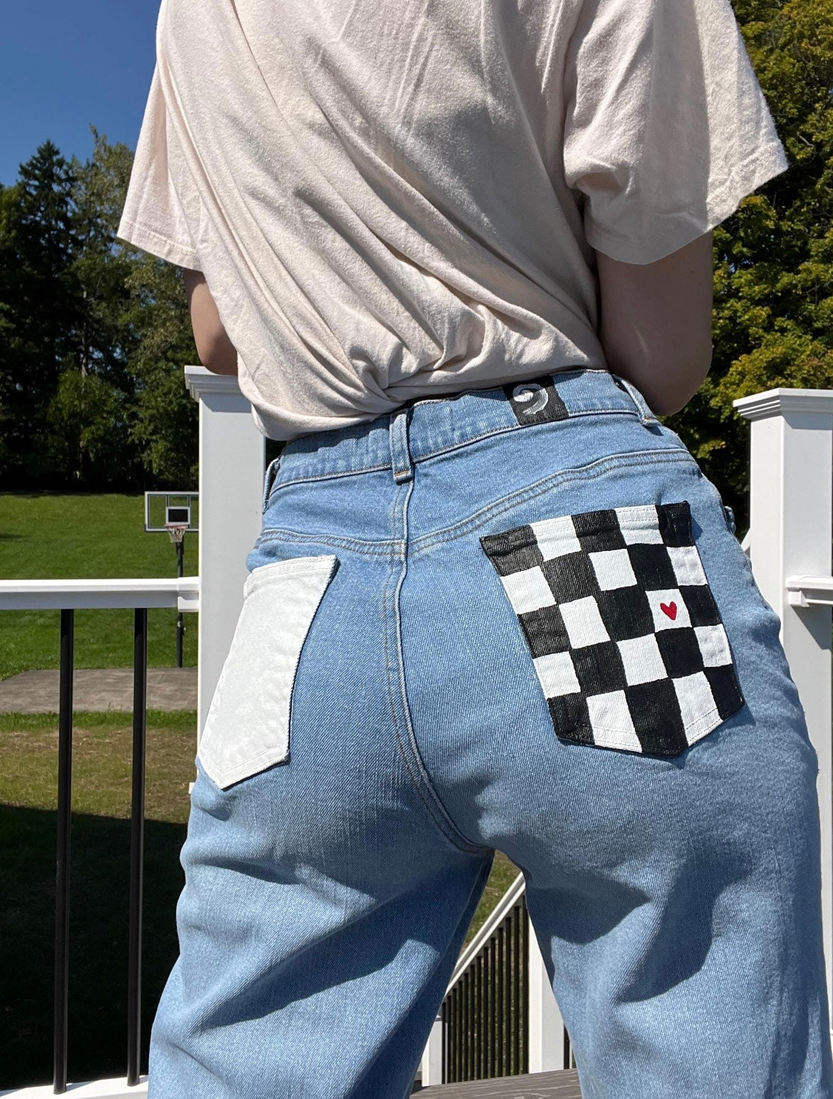 Checkered Luv / 8x7 / Hand painted / Denim Decor