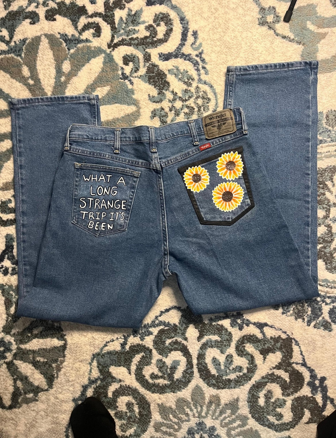 Trippy Sunflower Jeans / 36x30 Men’s / Hand Painted