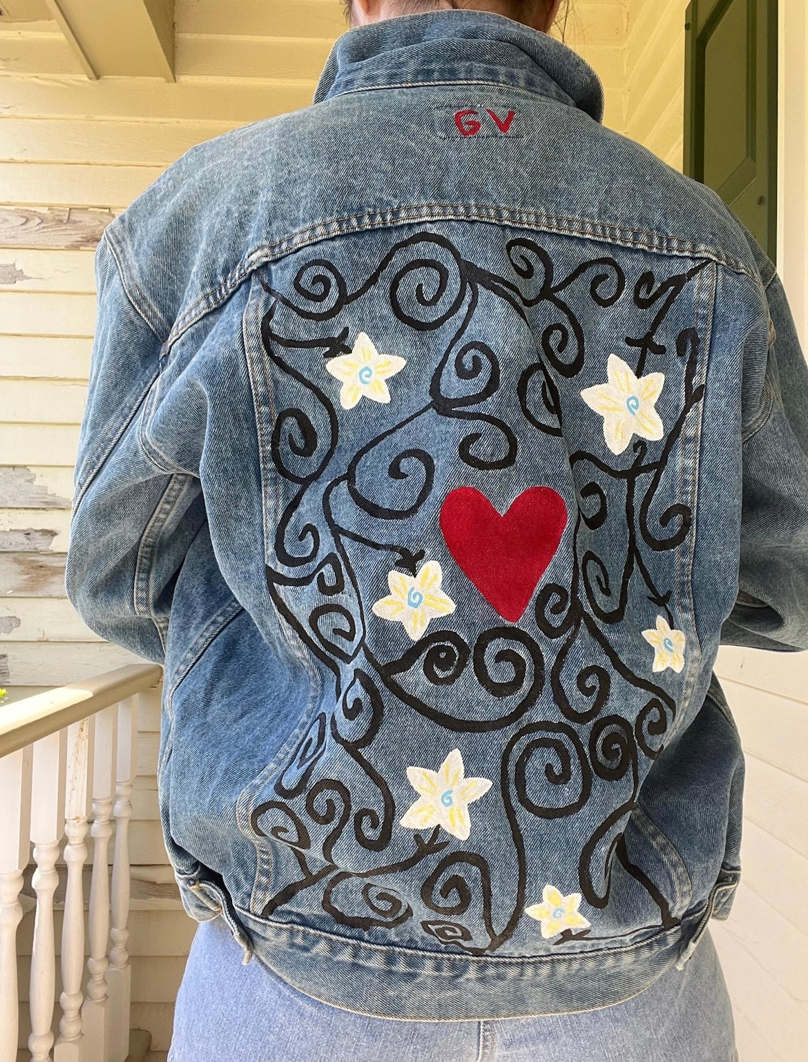 Dark Love Denim Jacket / Size M / Hand Painted