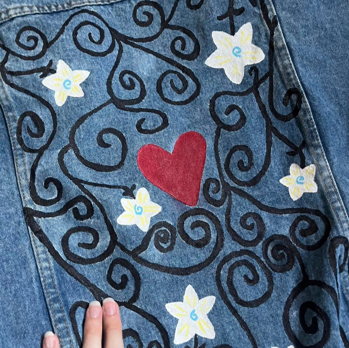 Dark Love Denim Jacket / Size M / Hand Painted