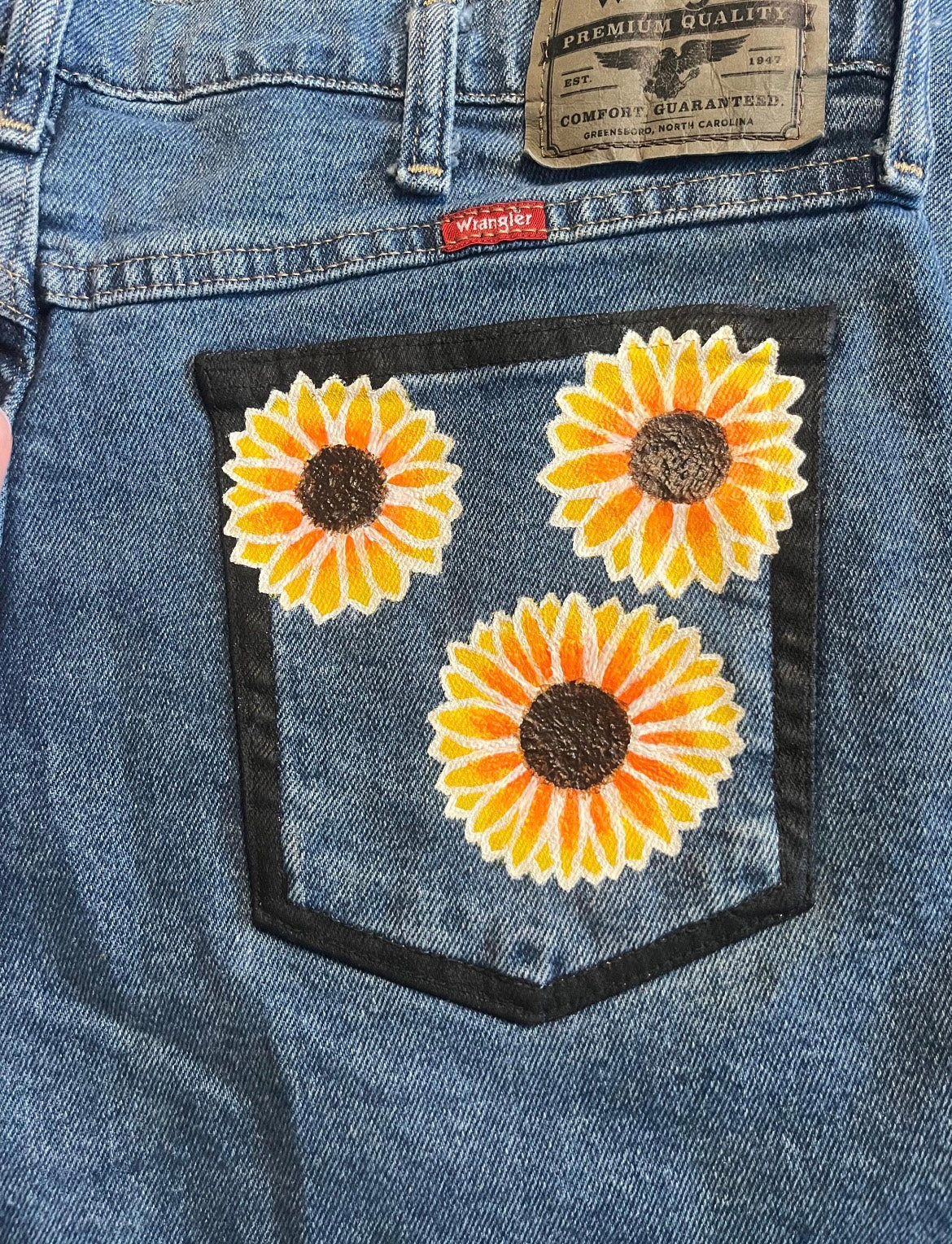 Trippy Sunflower Jeans / 36x30 Men’s / Hand Painted