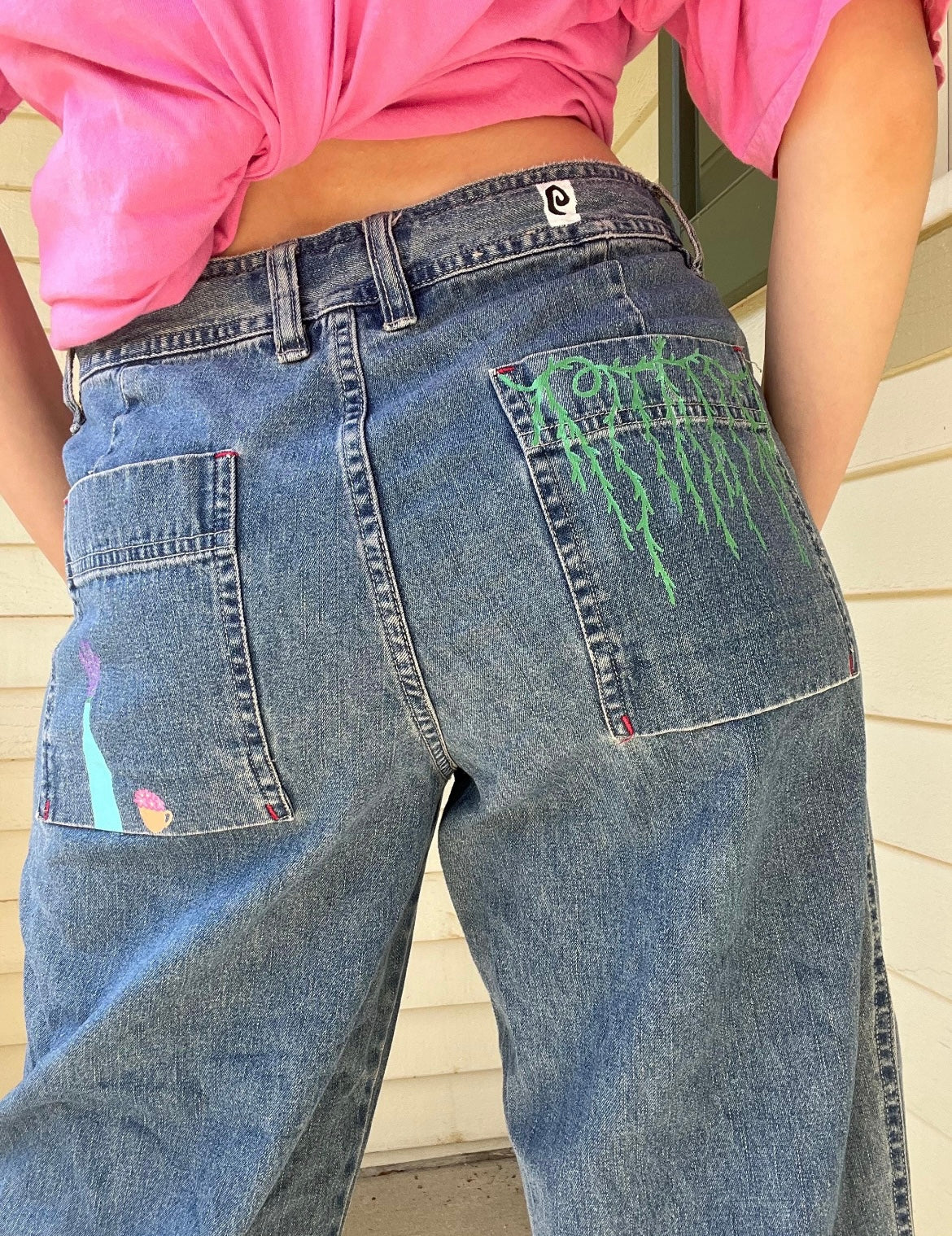 Plant Girl Capris / Size 8 / Waist Tie / Handpainted