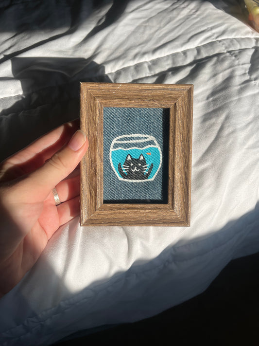 I see you! Kitty / 3 x 4in / Denim Decor