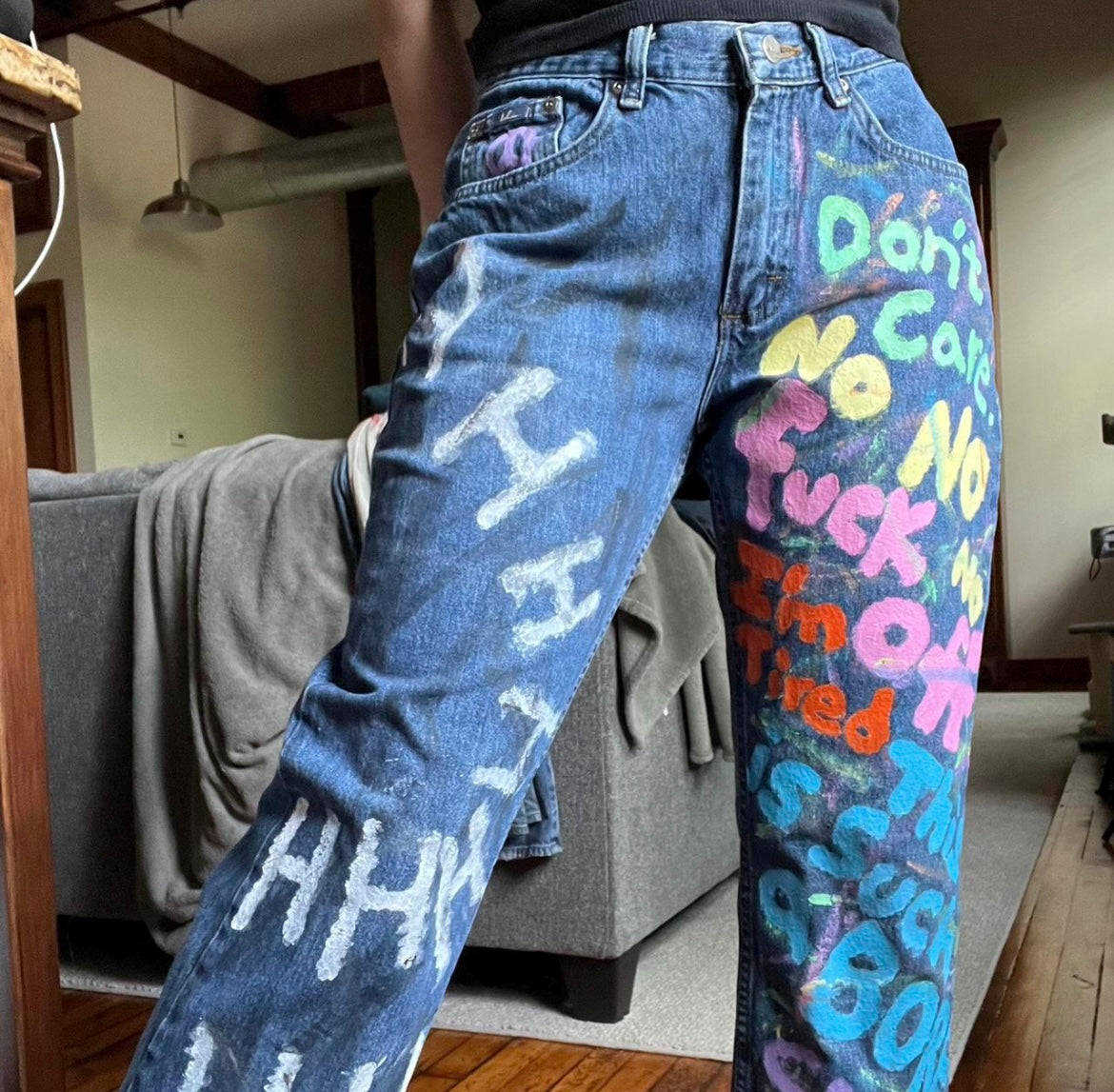 My Inner Thoughts Jeans / Size 8 / Hand painted