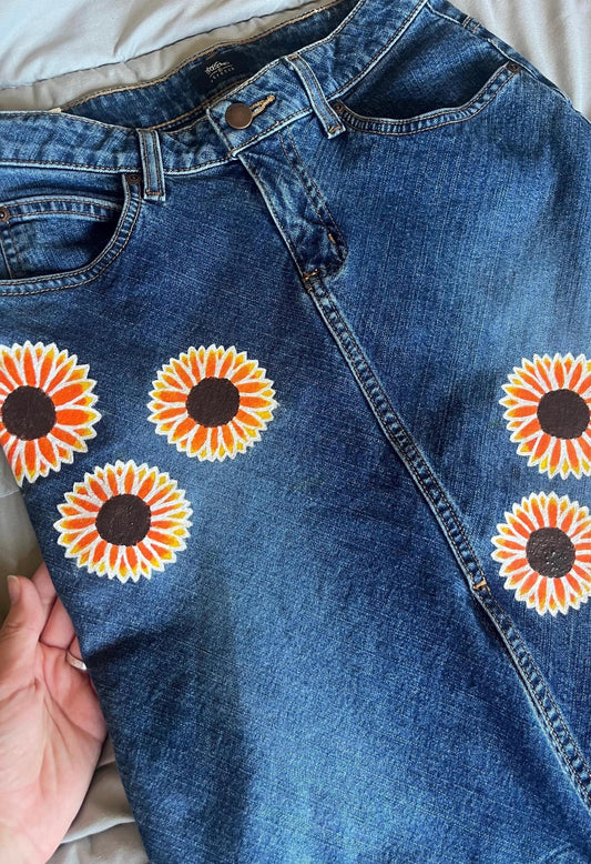 Sunflower Skirt / Size 0 / Hand Painted