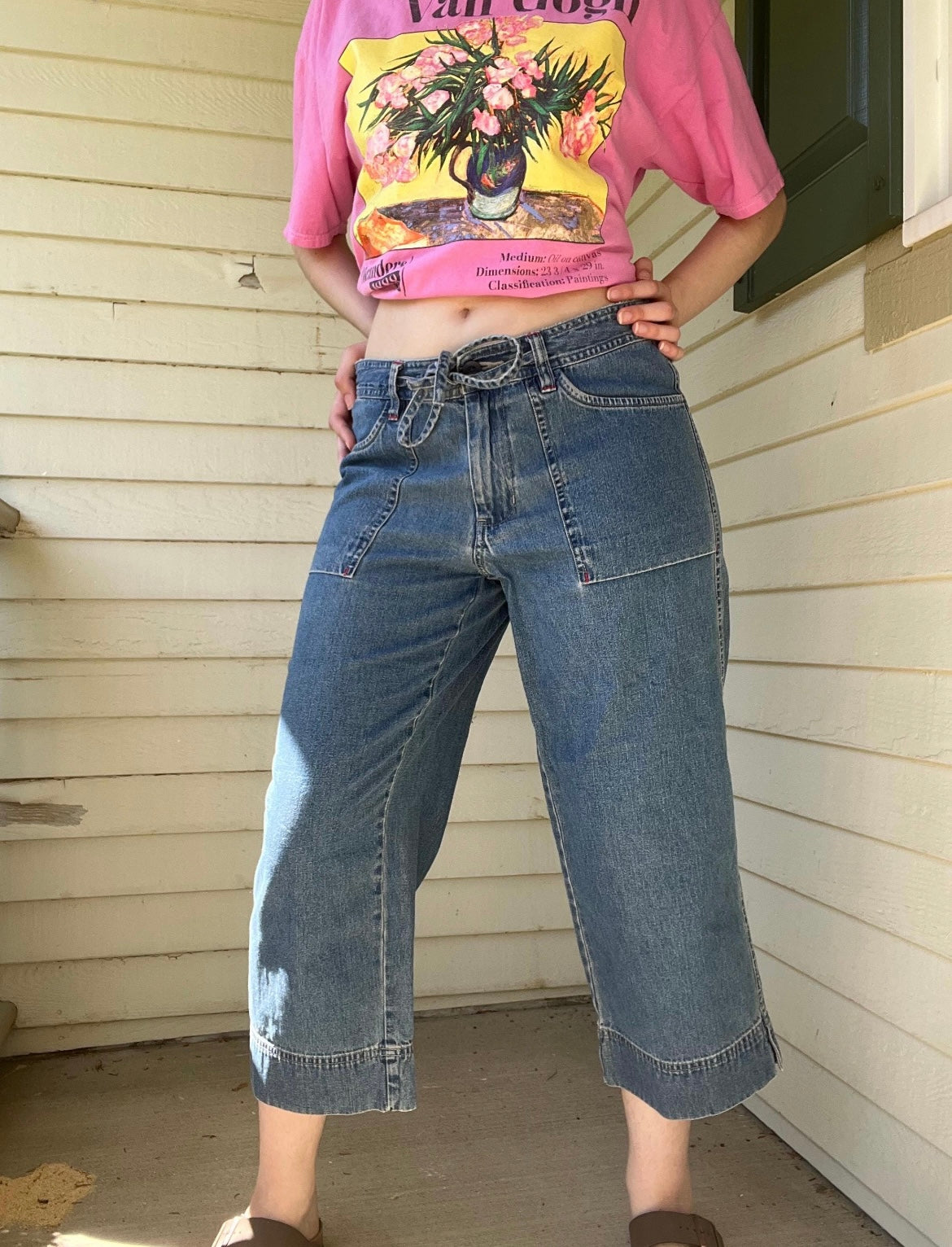 Plant Girl Capris / Size 8 / Waist Tie / Handpainted
