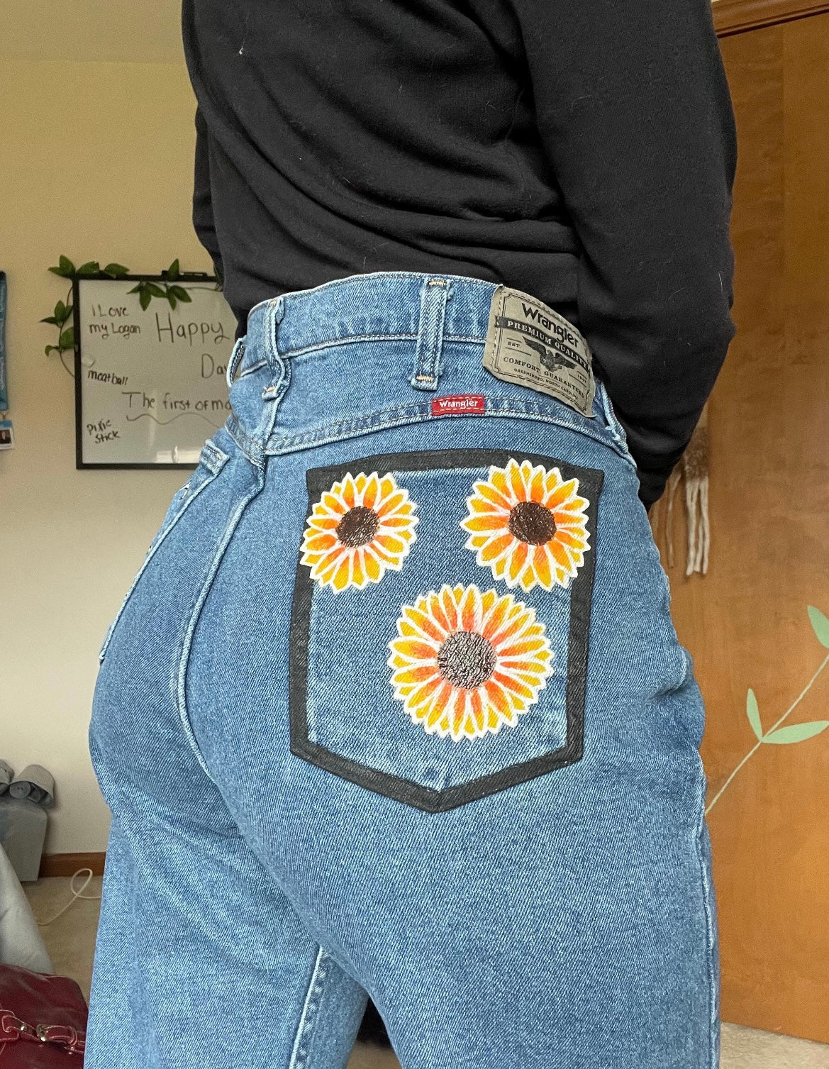Trippy Sunflower Jeans / 36x30 Men’s / Hand Painted