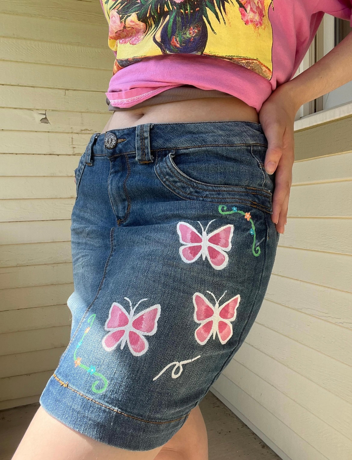 Y2K Butterfly Skirt / Size 8 / Hand Painted / Mini Skirt