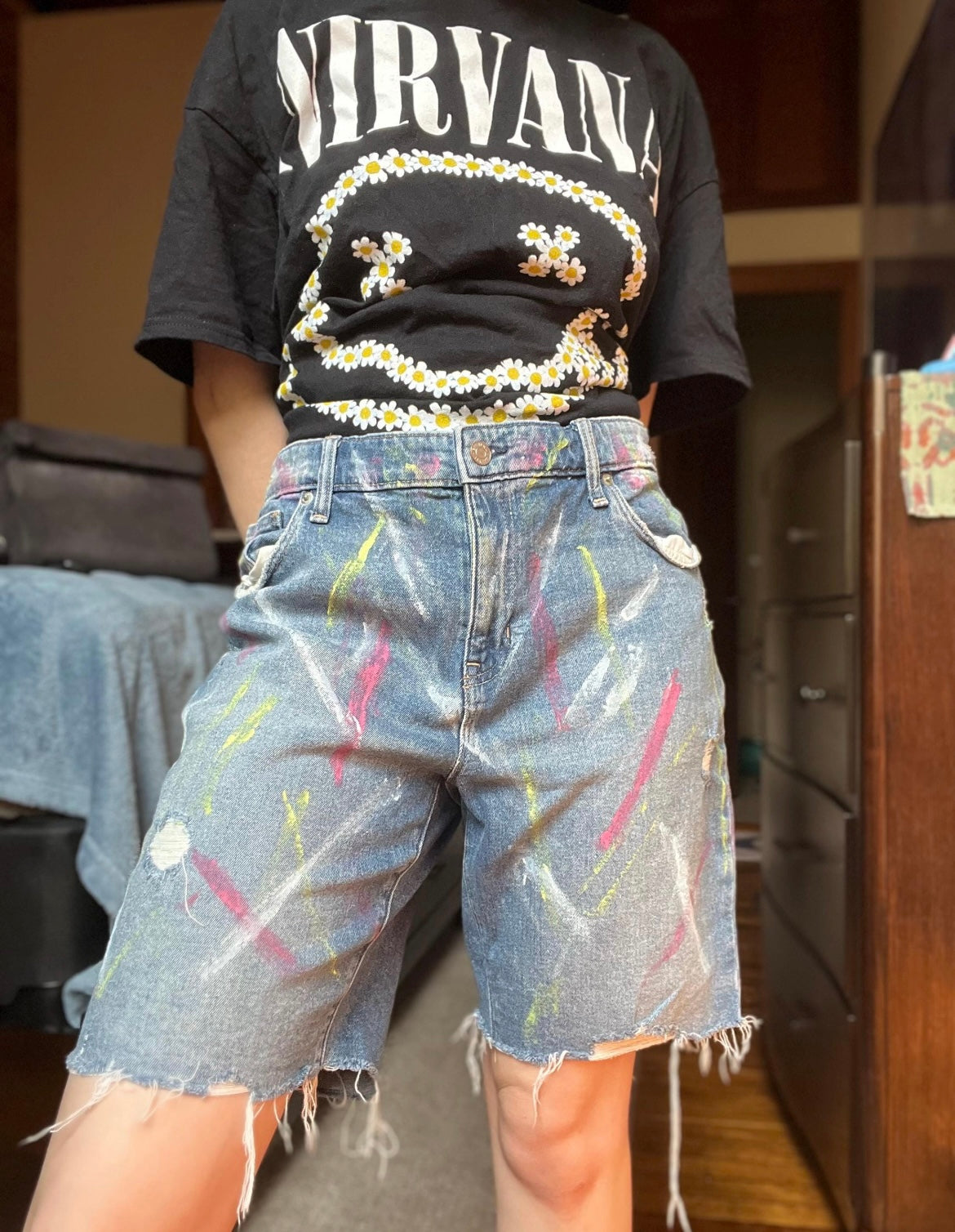 I’m a 90s Kid Shorts / Size 16/33 / Hand Painted