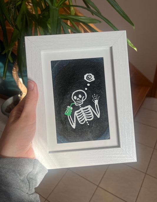 Drinking Skeleton Wall Decor / 5x7 / Denim Decor