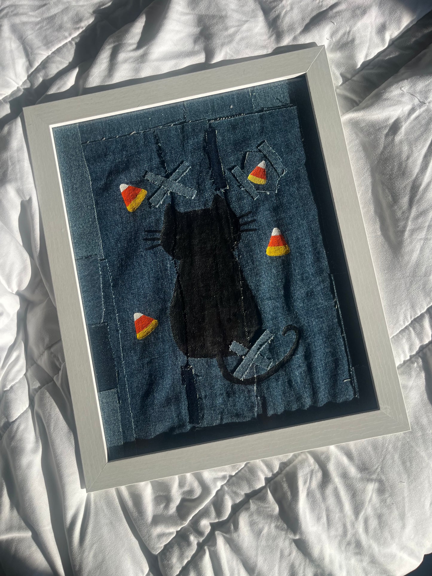Candy Corn Cat / 11 x 14 / Denim Decor