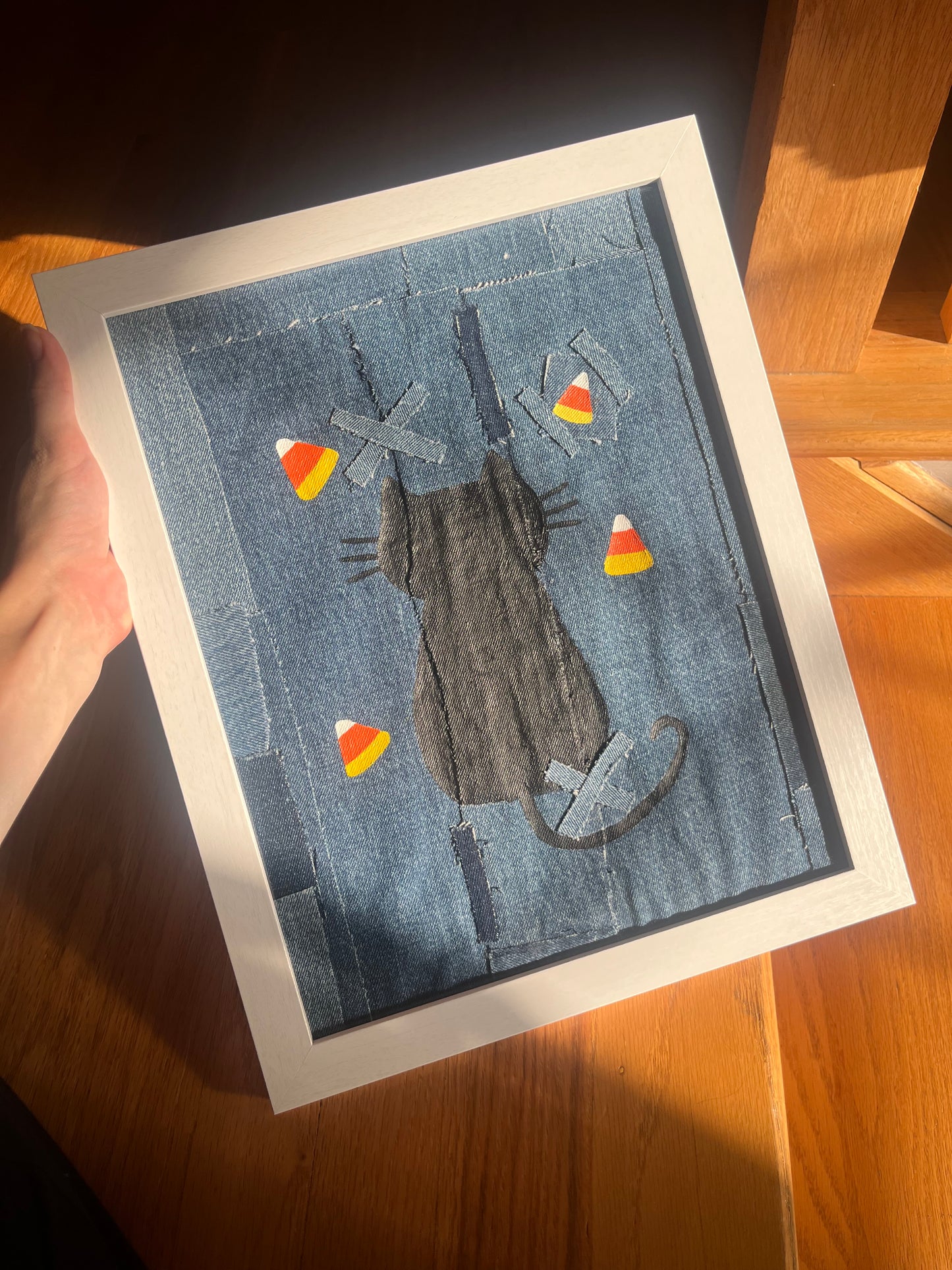 Candy Corn Cat / 11 x 14 / Denim Decor