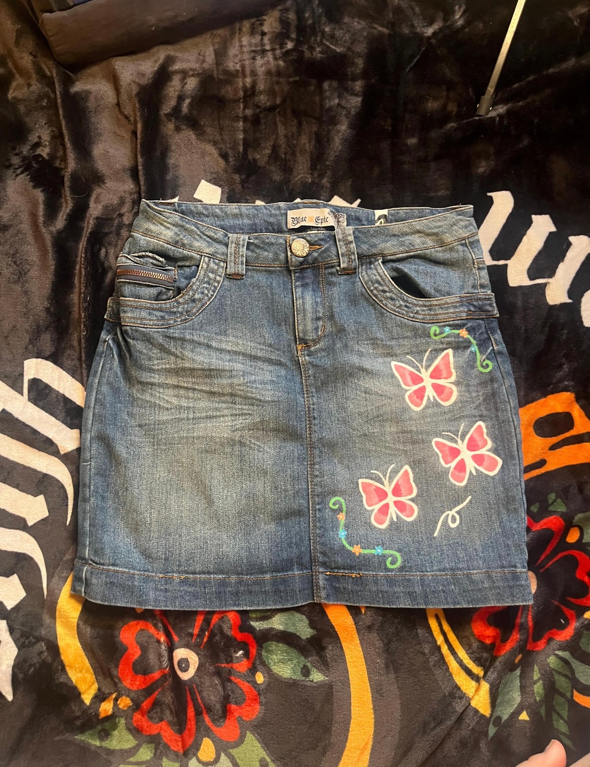 Y2K Butterfly Skirt / Size 8 / Hand Painted / Mini Skirt