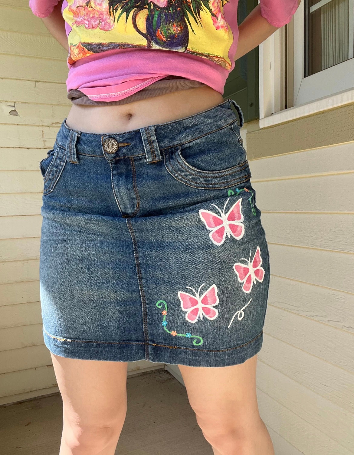 Y2K Butterfly Skirt / Size 8 / Hand Painted / Mini Skirt