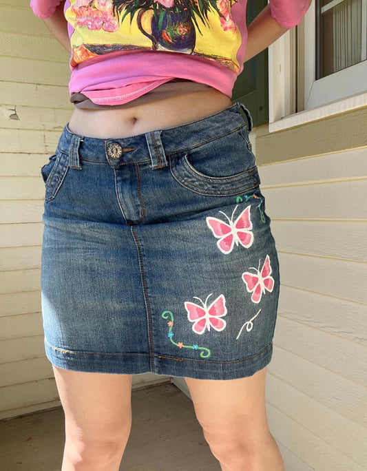 Y2K Butterfly Skirt / Size 8 / Hand Painted / Mini Skirt