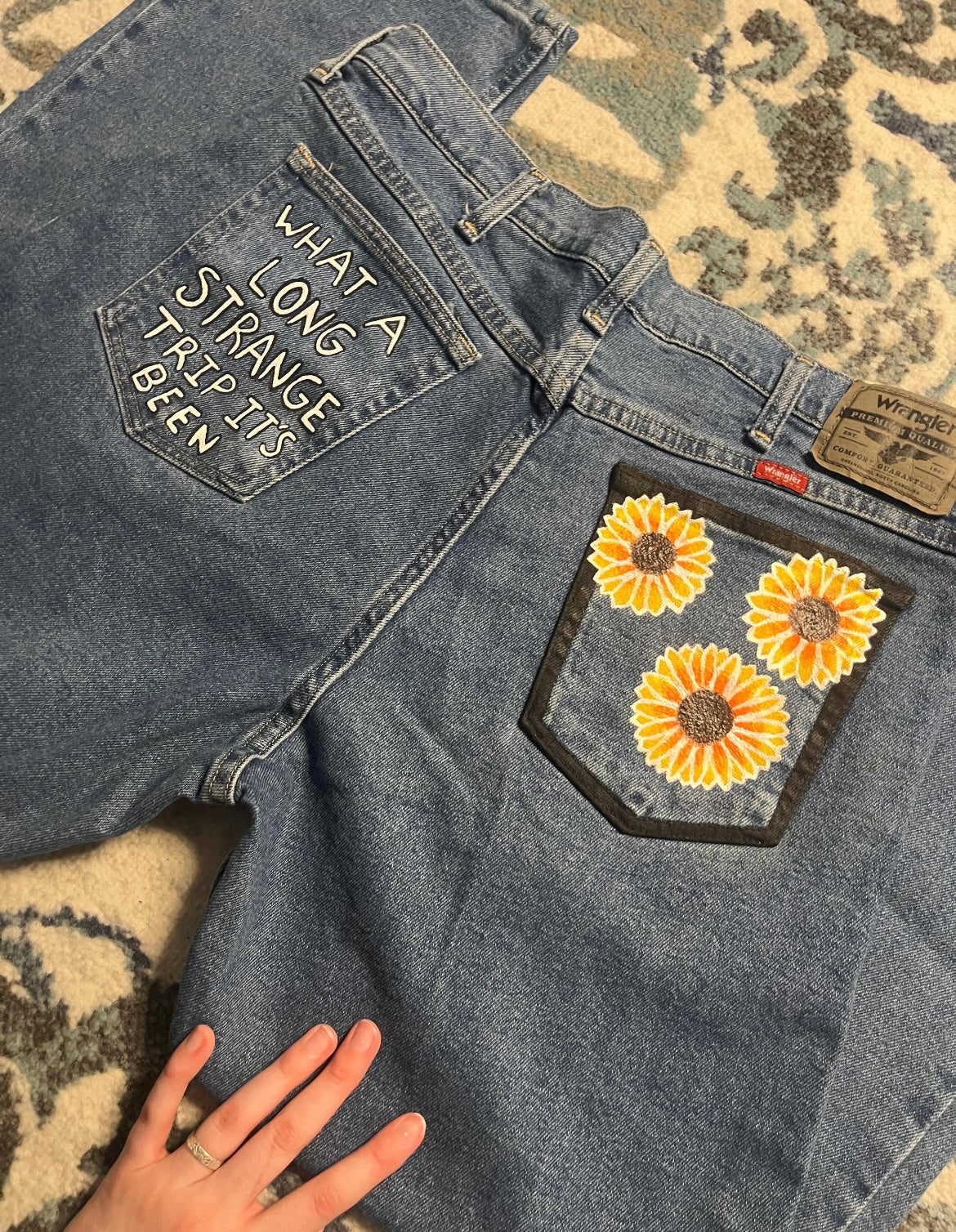 Trippy Sunflower Jeans / 36x30 Men’s / Hand Painted