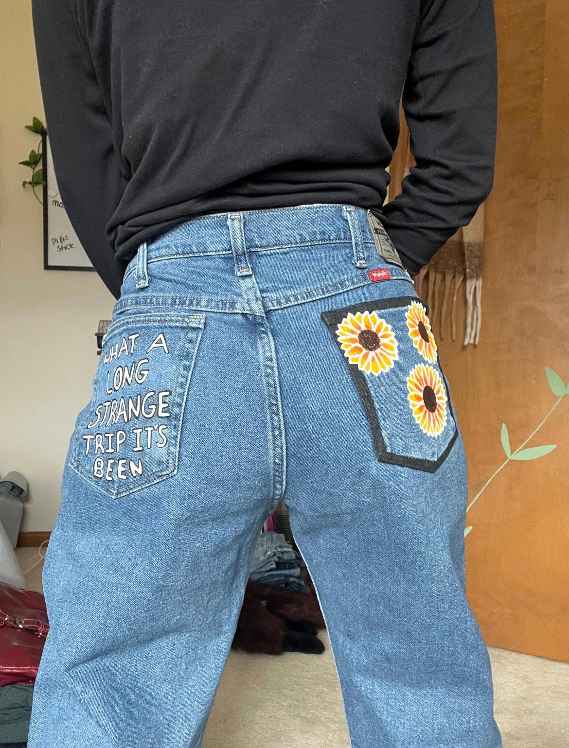 Trippy Sunflower Jeans / 36x30 Men’s / Hand Painted
