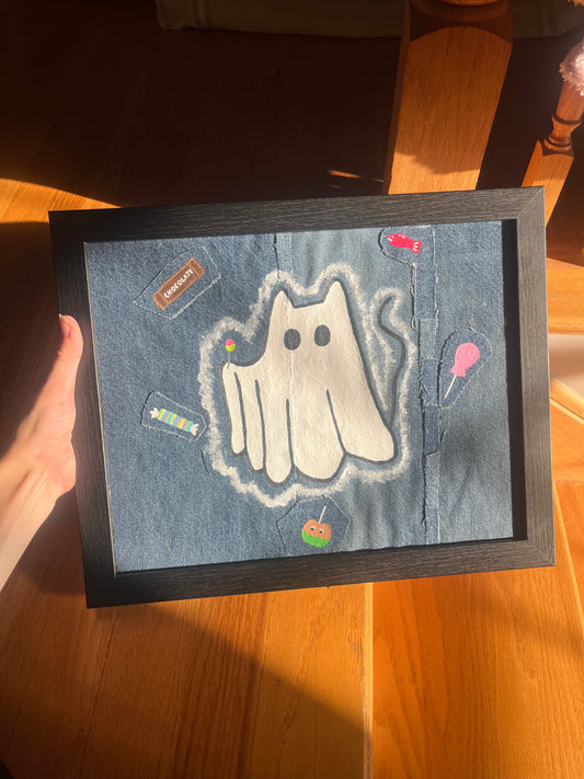 It’s a Ghost Kitty! / 11 x 14 / Denim Decor