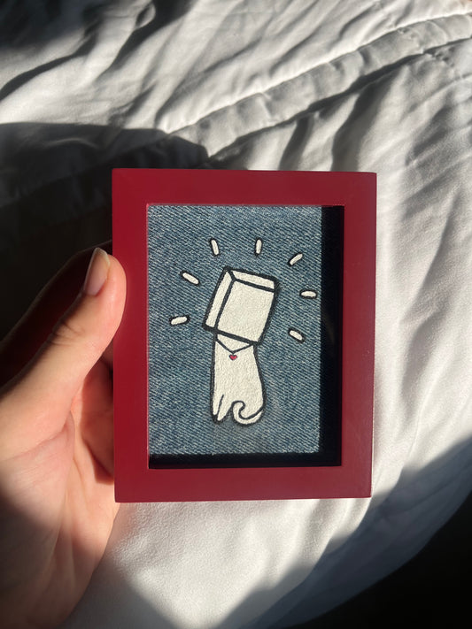 Cat’s in the bag / Mini Frame 3 x 4 in / Denim Decor