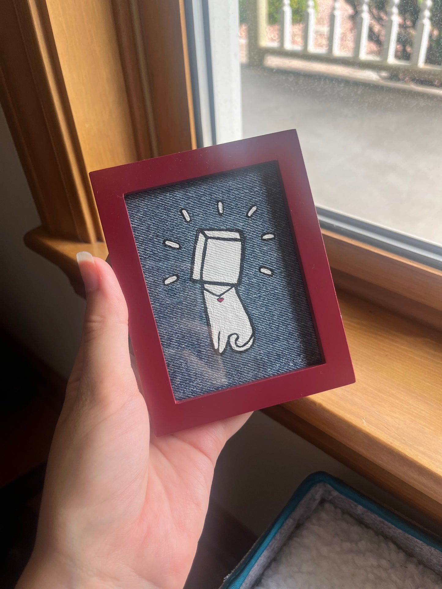 Cat’s in the bag / Mini Frame 3 x 4 in / Denim Decor