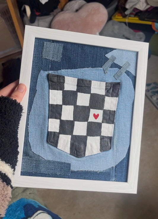 Checkered Luv / 8x7 / Hand painted / Denim Decor