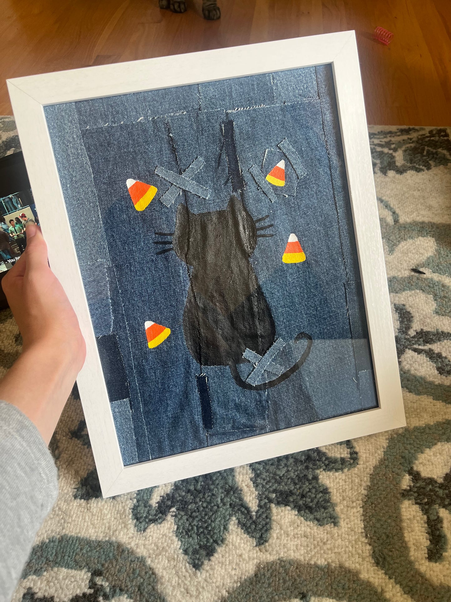 Candy Corn Cat / 11 x 14 / Denim Decor