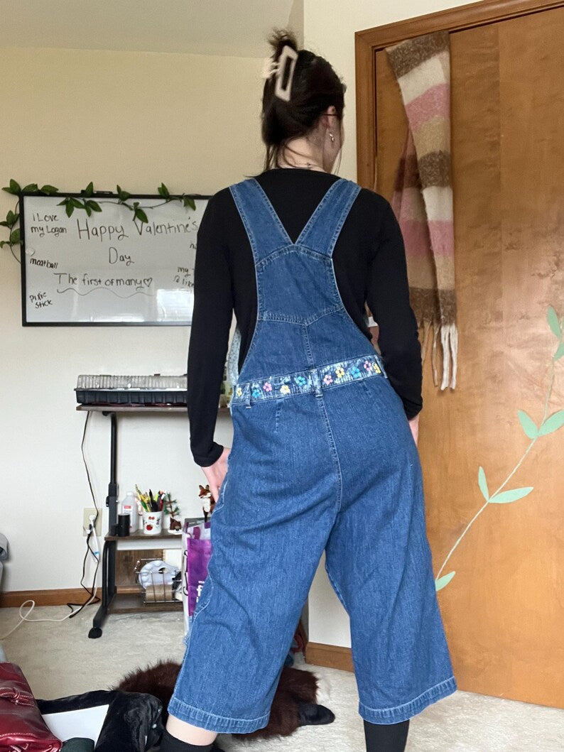 Kitty Kat Overalls / Size L / Capri Length / Hand Painted