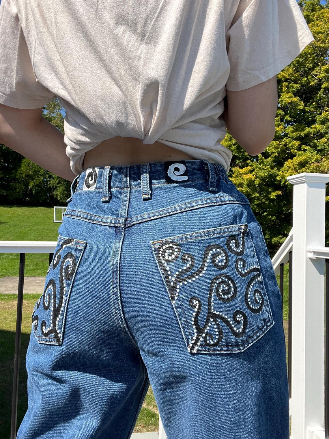 Asymmetrical Swirls Jeans / Size 10 / Hand Painted