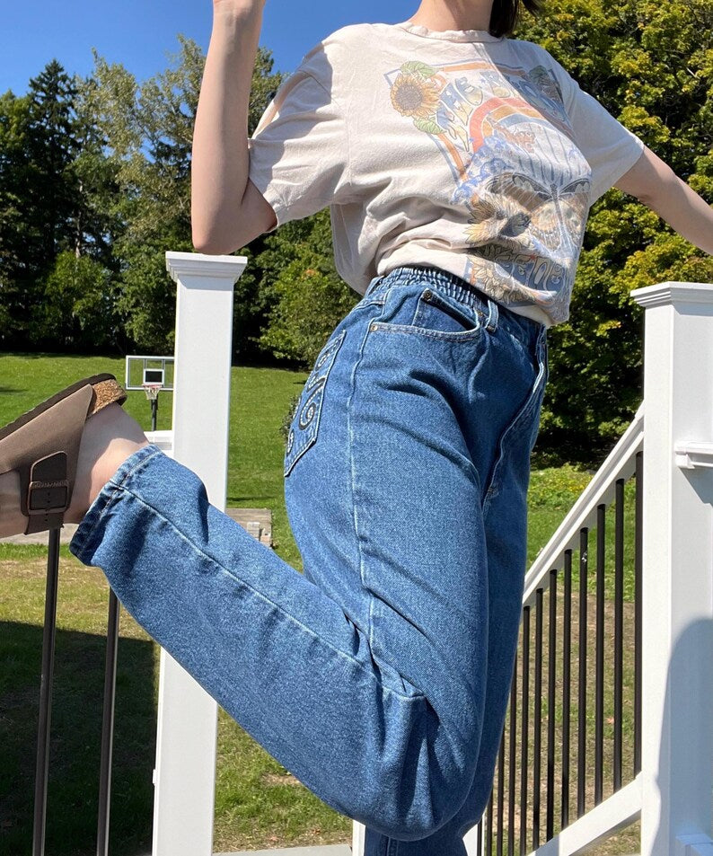 Asymmetrical Swirls Jeans / Size 10 / Hand Painted